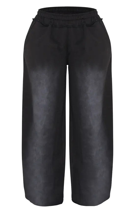 Plt - Shape Washed Black Distressed Waistband Wide Leg Joggers