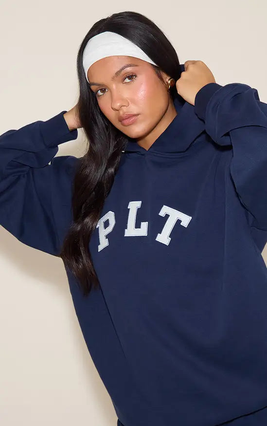 Navy PLT Logo Oversized Hoodie