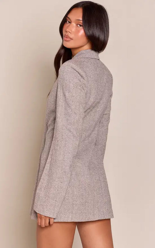 Plt - Grey Structured Long Sleeve Blazer Dress