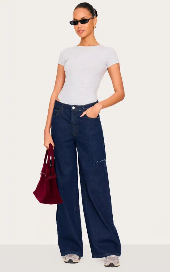 Indigo Thigh Split Wide Leg Jeans