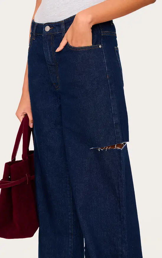 Indigo Thigh Split Wide Leg Jeans