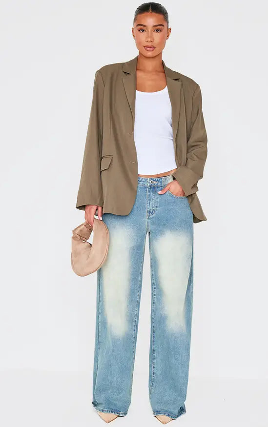 Plt - Olive Seam Detail Structured Oversized Blazer