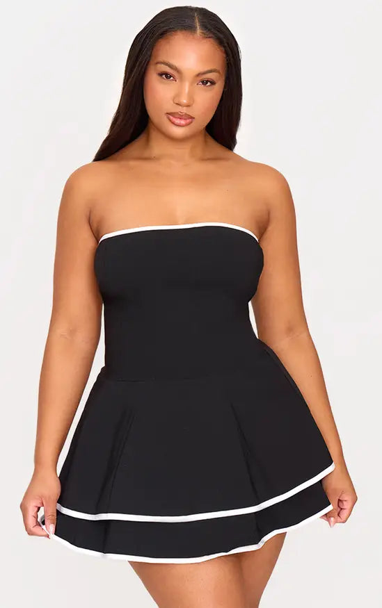 Plt - Plus Black Stretch Woven Contrast Tiered Shift Dress