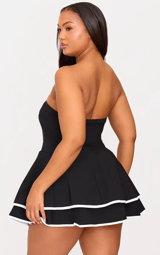 Plt - Plus Black Stretch Woven Contrast Tiered Shift Dress