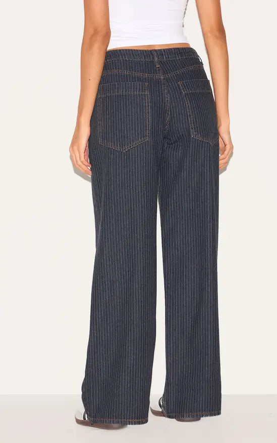 Plt - Navy Low Rise Baggy Pinstripe Jeans