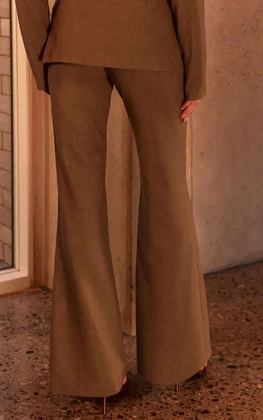 PLT Label Sage Tailored Flared Leg Trousers