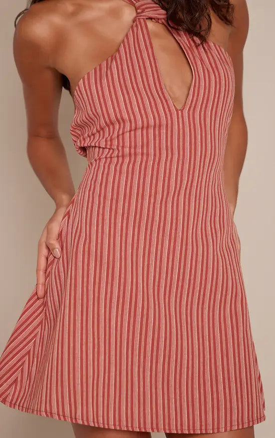 PrettyLittleThing Striped Halterneck Shift Dress