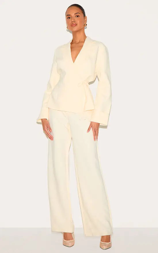Plt - Cream Premium Woven Tie Side Blazer Jumpsuit