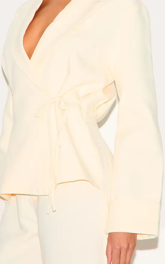 Plt - Cream Premium Woven Tie Side Blazer Jumpsuit