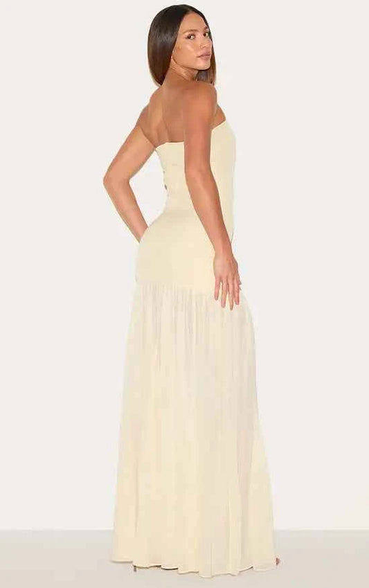 Plt - Tall Almond Bandeau Chiffon Detail Maxi Dress