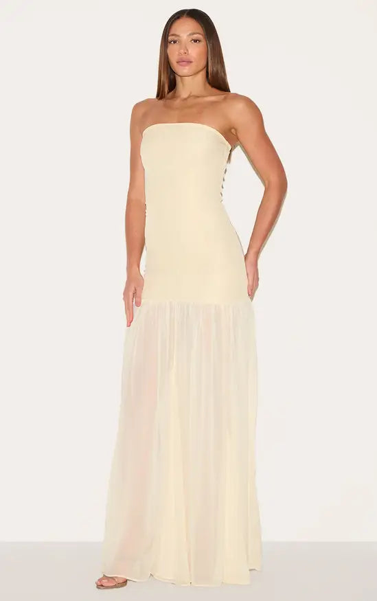Plt - Tall Almond Bandeau Chiffon Detail Maxi Dress