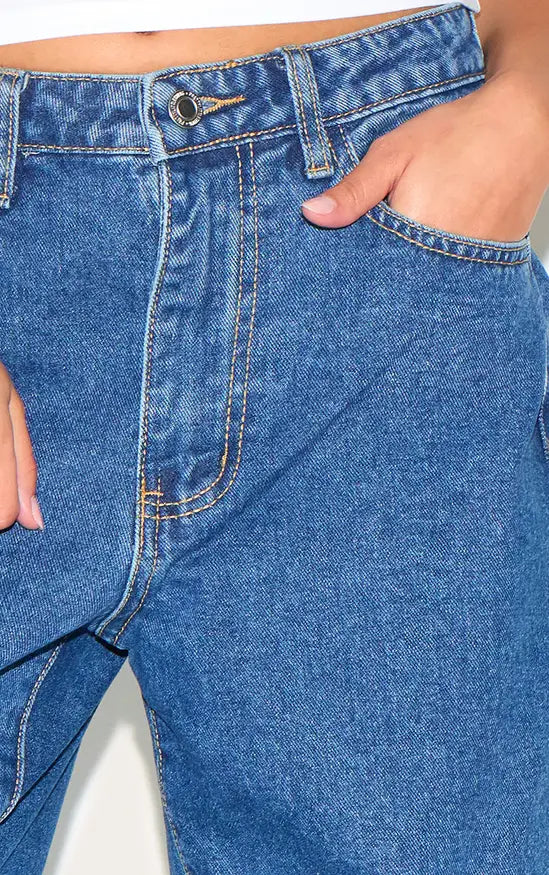 Plt - Petite Dark Blue High Waist Mom Jean