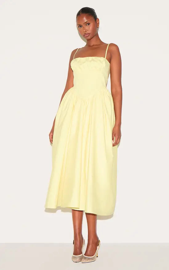 Plt - Lemon Ruched Bust Corset Strappy Midaxi Dress