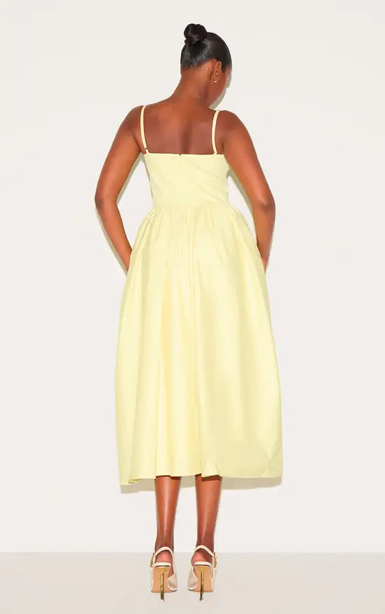 Plt - Lemon Ruched Bust Corset Strappy Midaxi Dress