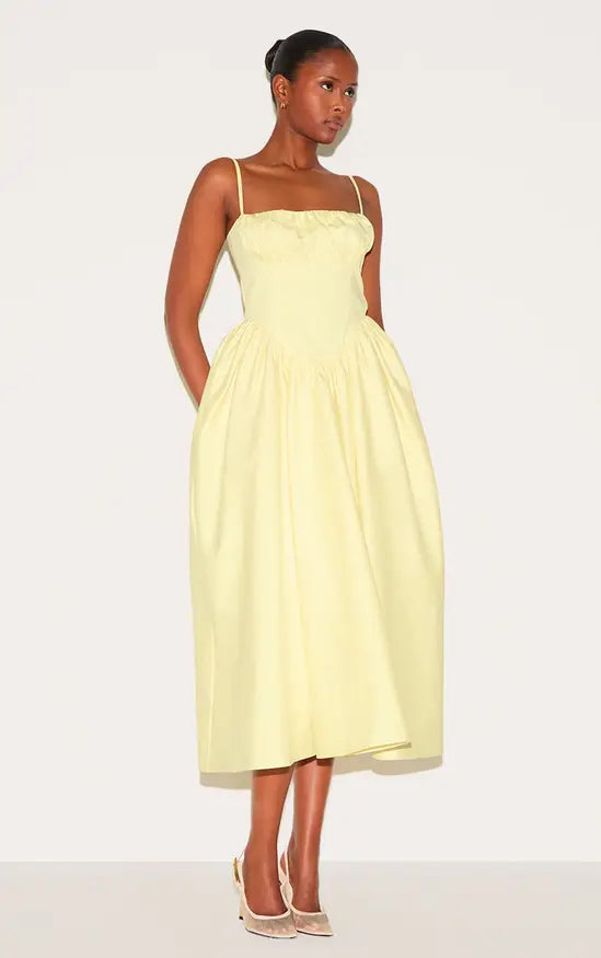Plt - Lemon Ruched Bust Corset Strappy Midaxi Dress