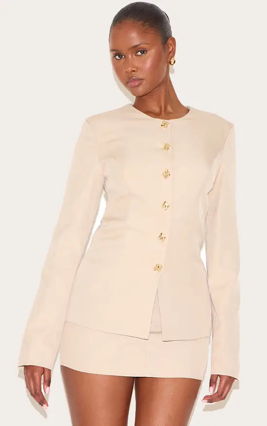Plt - Clay Gold Trim Cinched Waist Blazer Co-ord