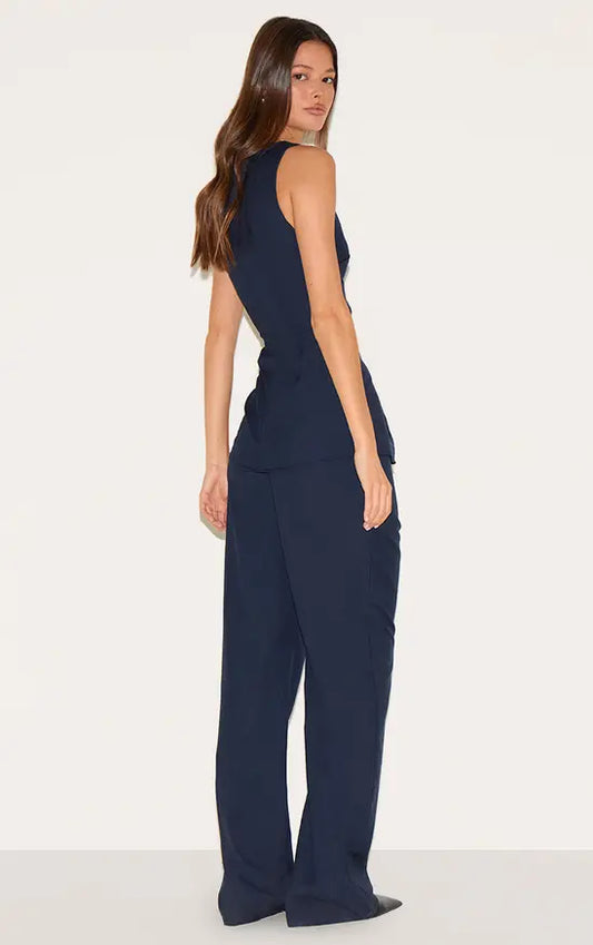PrettyLittleThing Blue Tailored Woven Boat Neck Longline Jumpsuit