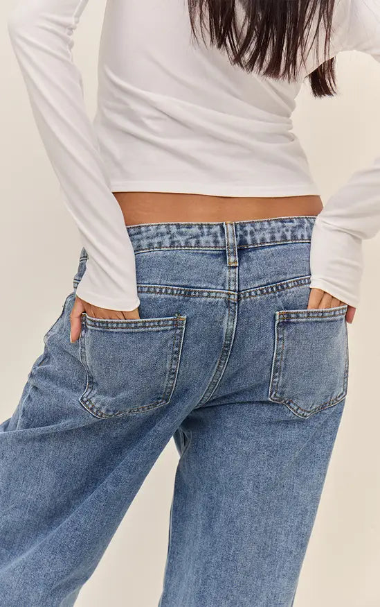 Plt - Mid Blue Wash Mid Rise Straight Leg Jeans