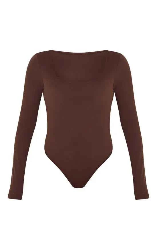 Plt - Shape Chocolate Built In Bra Sculpt Square Neck Long Sleeve Bodysuit