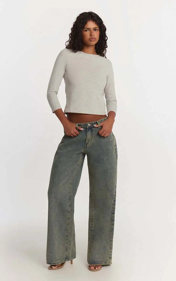 Plt  - Vintage Wash Low Rise Wide Leg Jeans