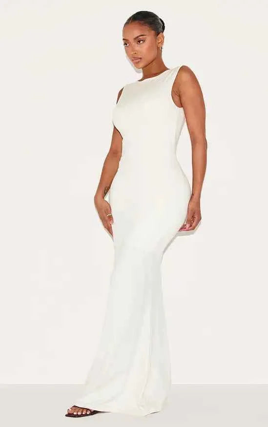 Plt - Shape Cream Built In Shapewear Sculpt Boat Neck Maxi Dress