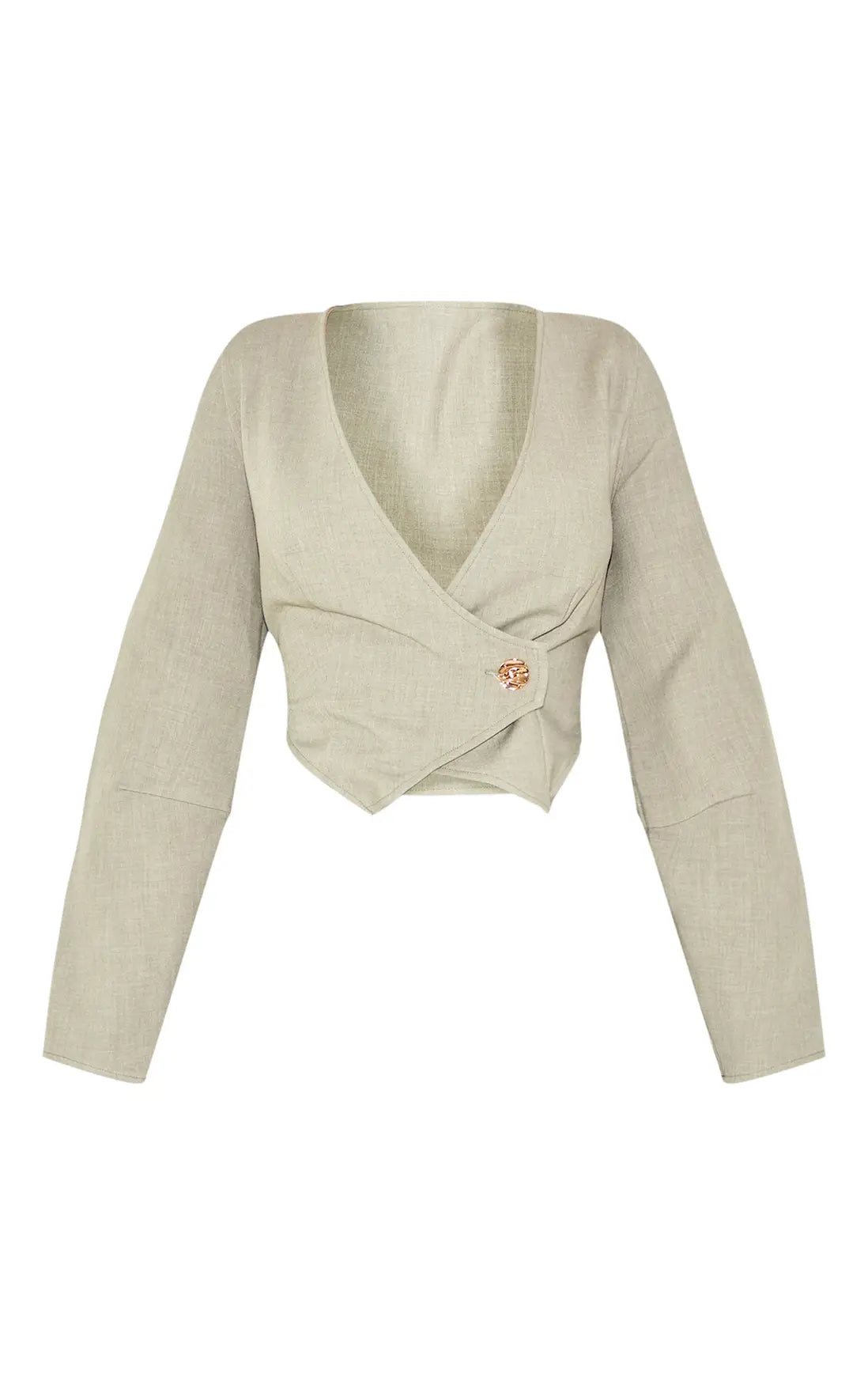 Plt - Shape Sage Woven Asymmetrical Hammered Button Blazer Co-ord