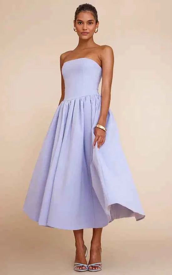 Cornflower Blue Woven Bandeau Ruched Skater Midaxi Dress