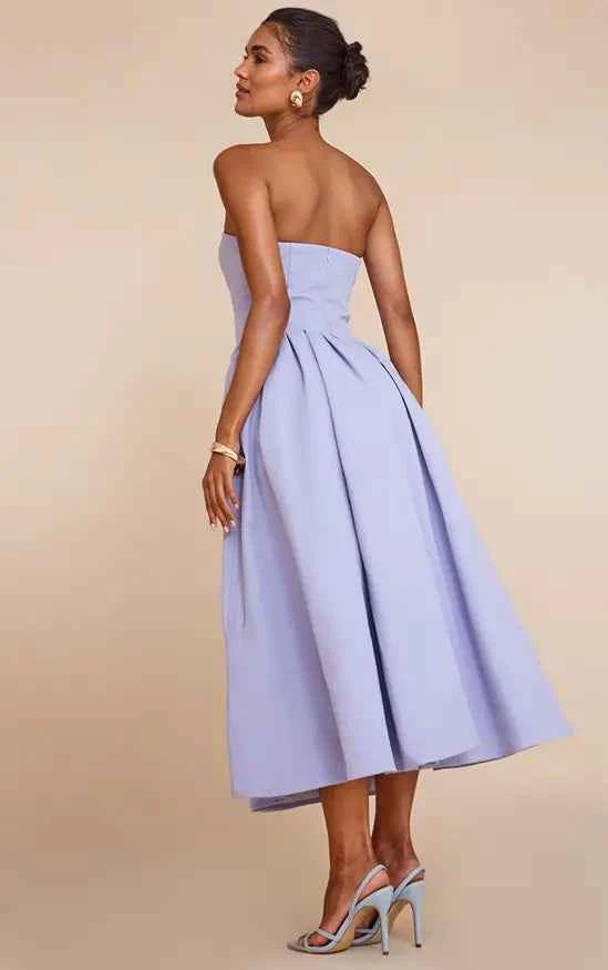 Cornflower Blue Woven Bandeau Ruched Skater Midaxi Dress
