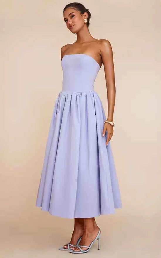 Cornflower Blue Woven Bandeau Ruched Skater Midaxi Dress