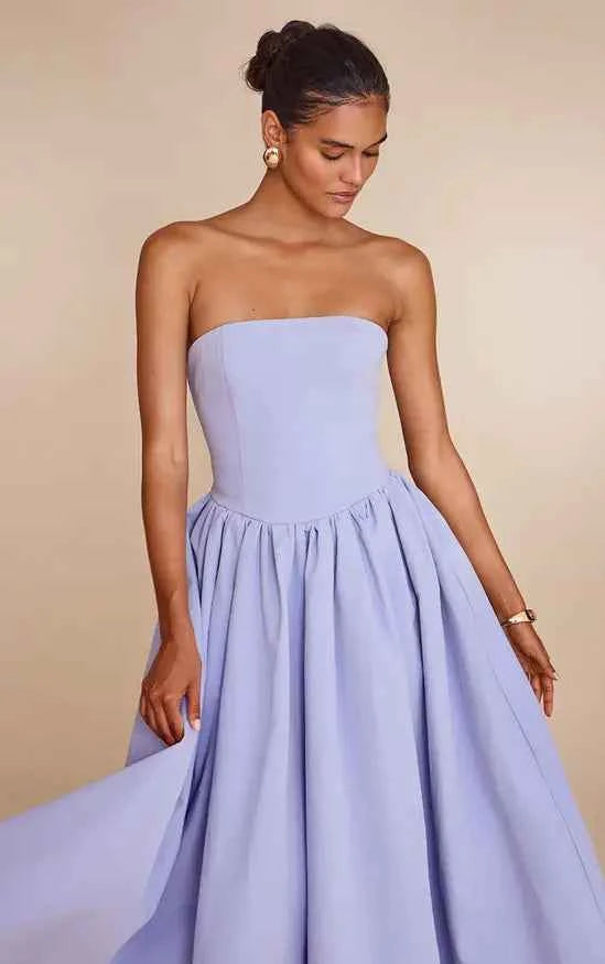 Cornflower Blue Woven Bandeau Ruched Skater Midaxi Dress