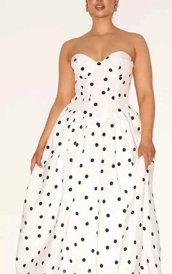 Asos - Shape White Polka Dot Corseted Maxi Shift Dress