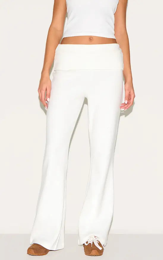Plt - Cream Super Soft Foldover Waist Flare Lounge Trousers