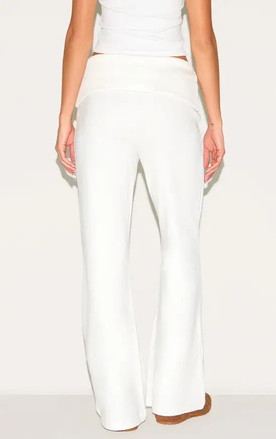 Plt - Cream Super Soft Foldover Waist Flare Lounge Trousers