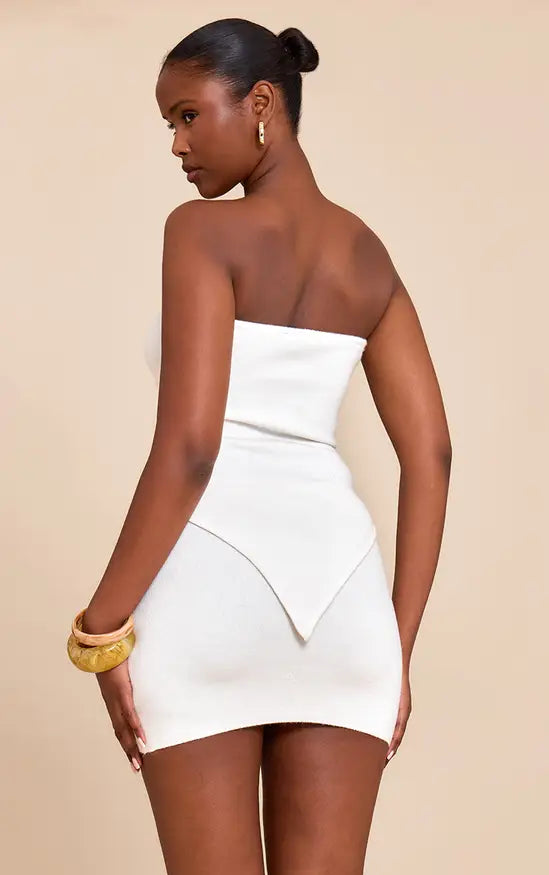Plt - White Fine Knit Bandeau Asymmetric Hem Top