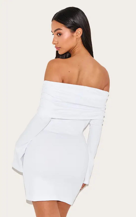 Plt - Petite White Foldover Bandeau Long Sleeve Mini Dress