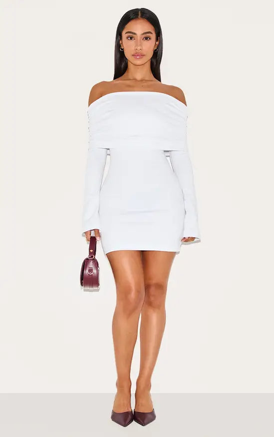 Plt - Petite White Foldover Bandeau Long Sleeve Mini Dress