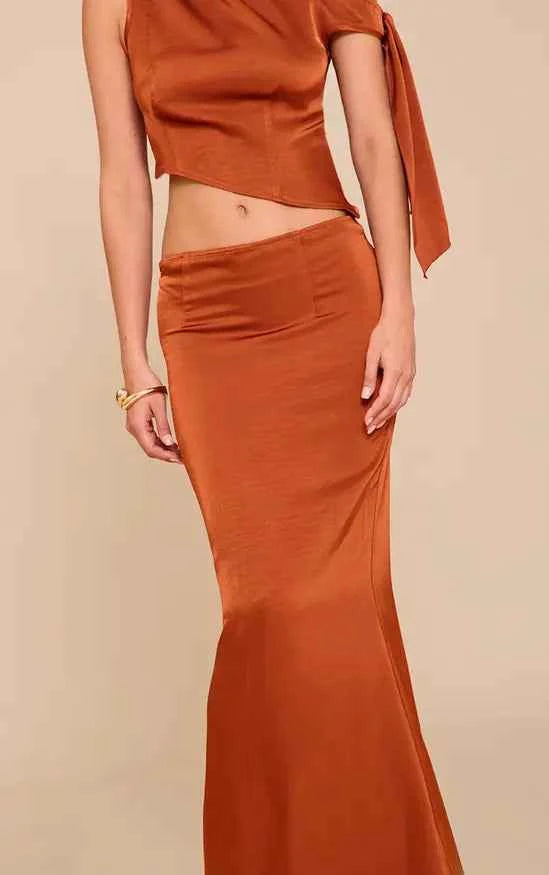Plt - Rust Mid Rise Satin Maxi Skirt