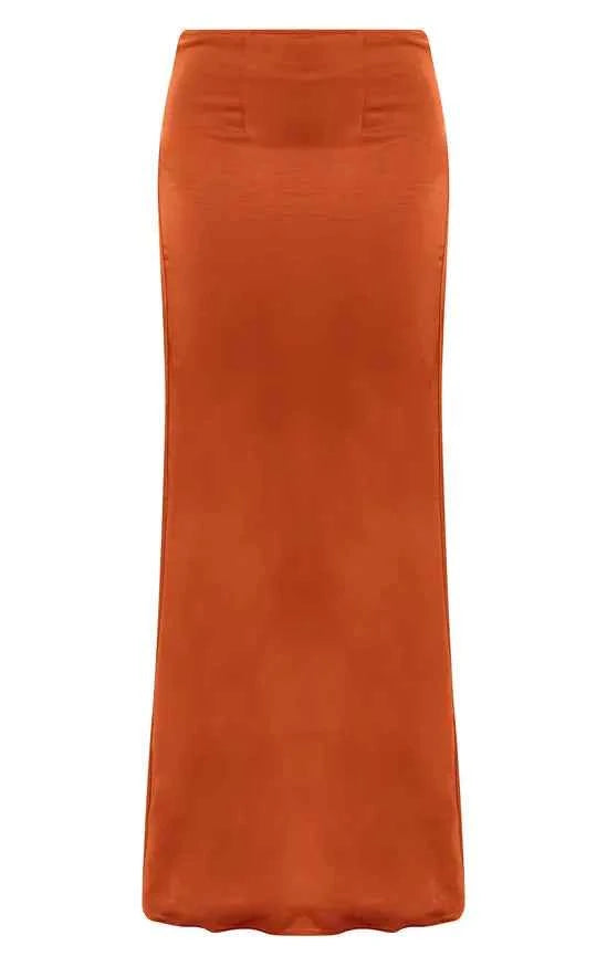 Plt - Rust Mid Rise Satin Maxi Skirt