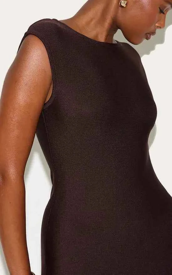 PLT - CHOCOLATE BANDAGE CAP SLEEVE MINI DRESS