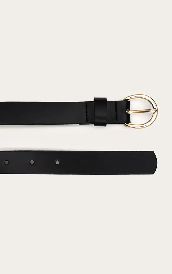 Plt - Black Pu Gold Crescent Buckle Skinny Belt