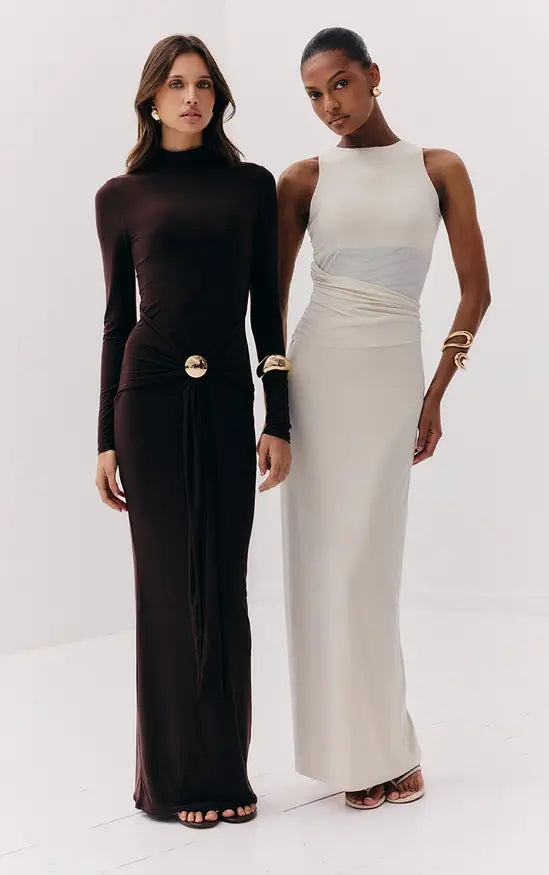 Plt CHOCOLATE SLINKY BELT DETAIL MAXI DRESS