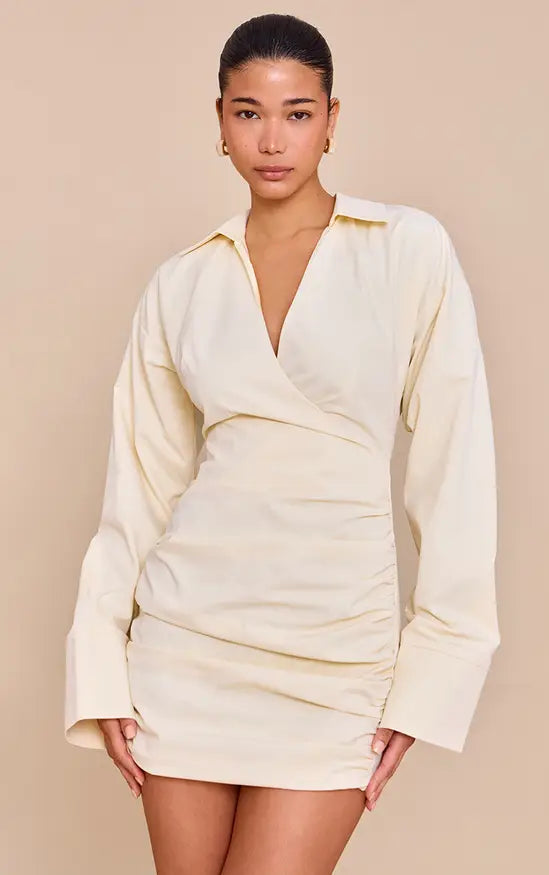 Plt - Butter Yellow Plunge Deep Cuff Shirt Dress
