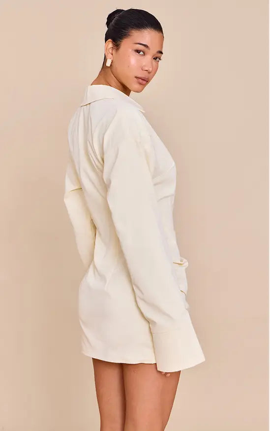 Plt - Butter Yellow Plunge Deep Cuff Shirt Dress