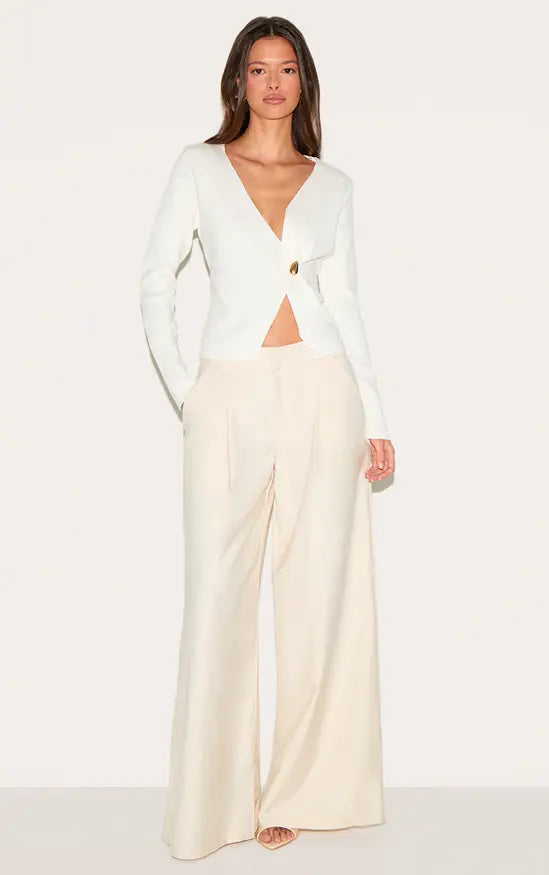 Plt - Cream Asymmetric Compact Knit Cardigan