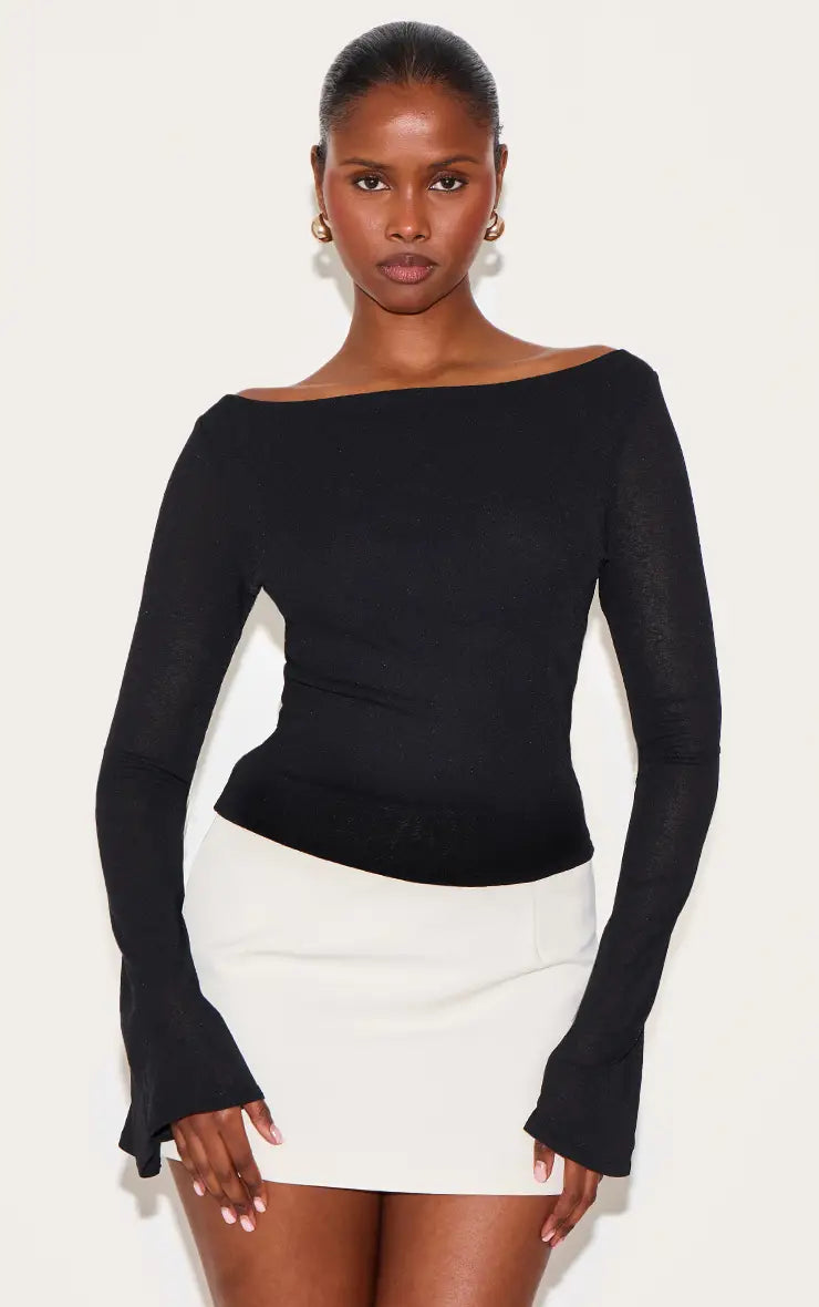 PrettyLittleThing Double Layer Burn Out Mesh Flared Sleeve Top