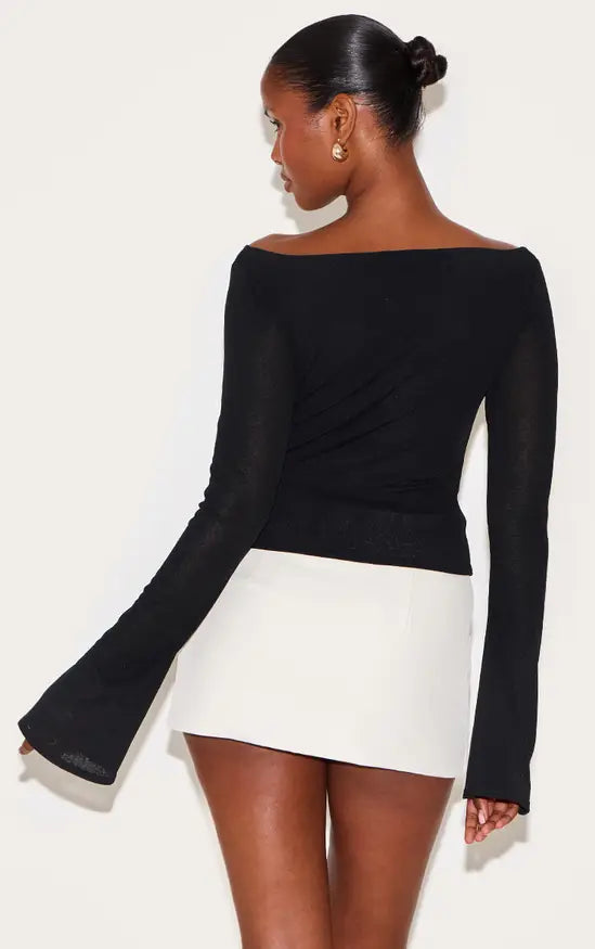 PrettyLittleThing Double Layer Burn Out Mesh Flared Sleeve Top