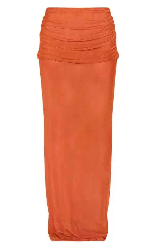 Petite Mesh Overlay Low Rise Maxi Skirt