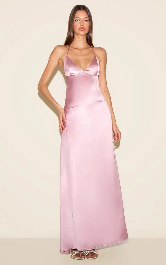 Plt - Pink Satin Low Back Maxi Slip Dress