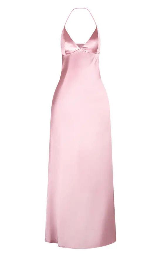 Plt - Pink Satin Low Back Maxi Slip Dress