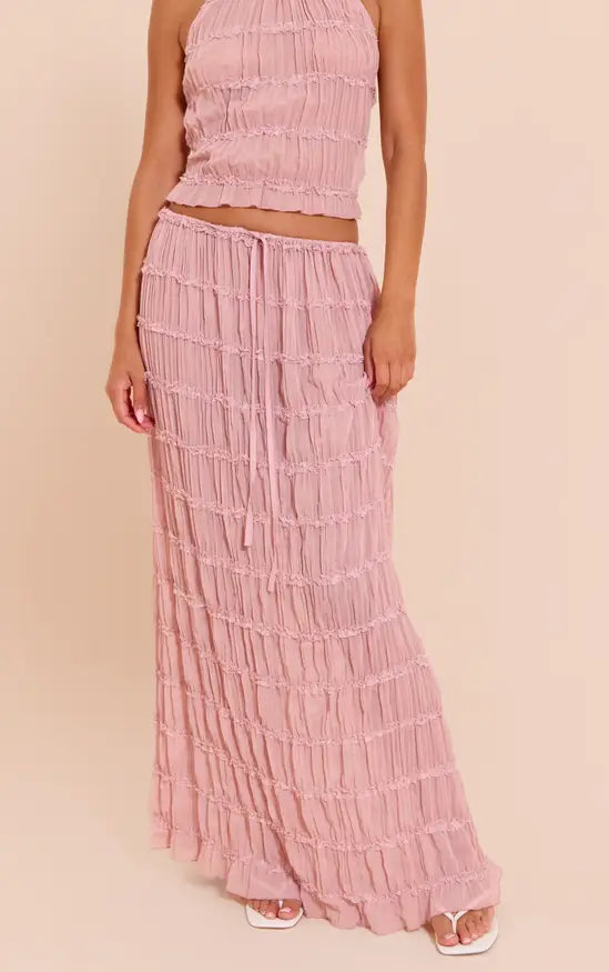Plt - Mauve Chiffon Ruched Frill Detail Tiered Maxi Skirt Co-ord